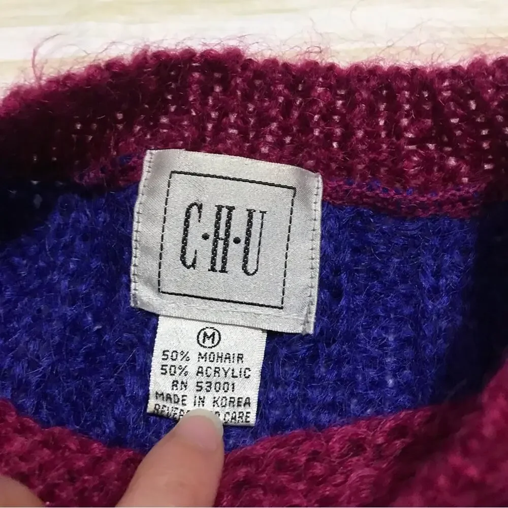 Chu Vintage‎ 80s 90s Mohair Geometric Color Block Oversized Sweater Size Medium